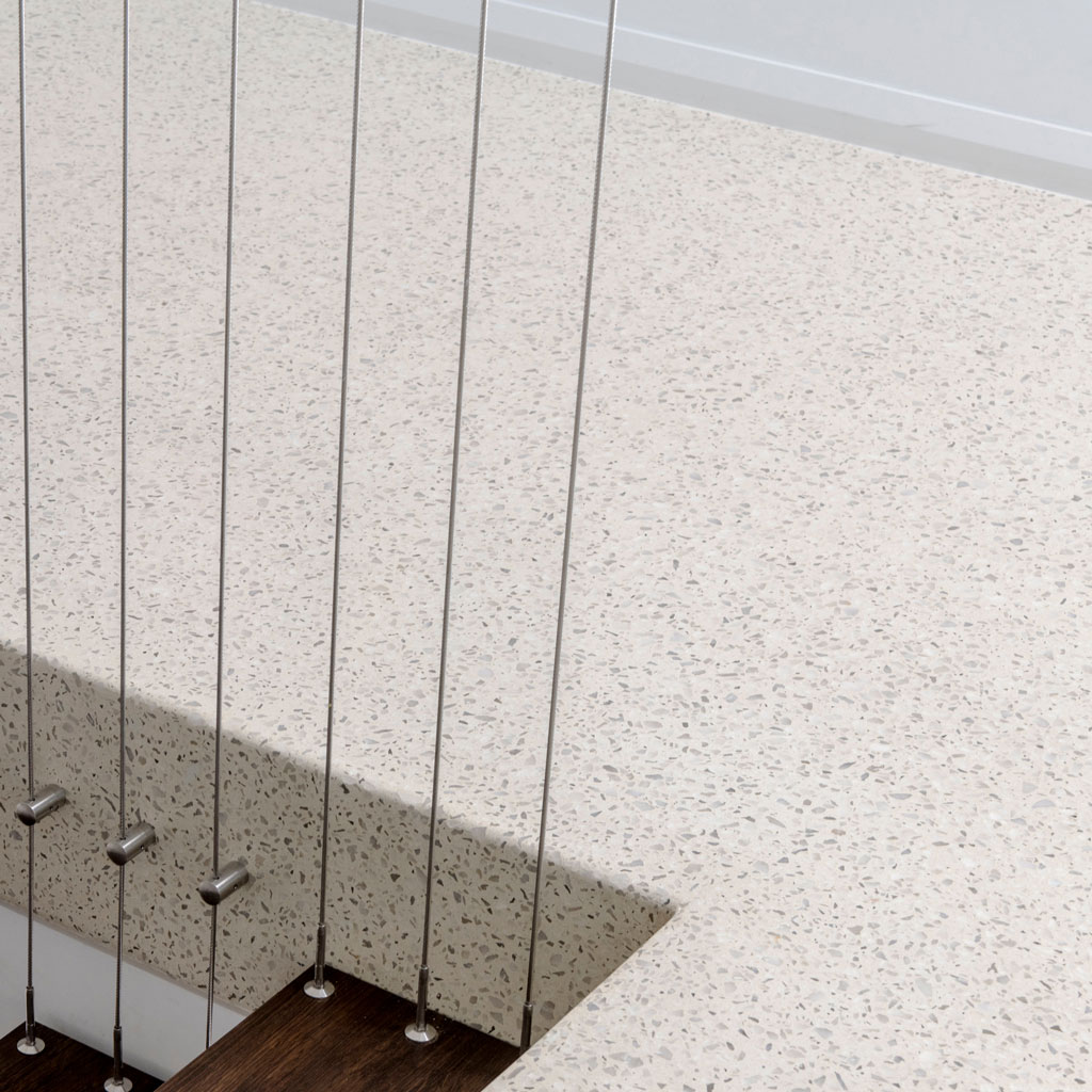 Polished concrete floor above a staircase